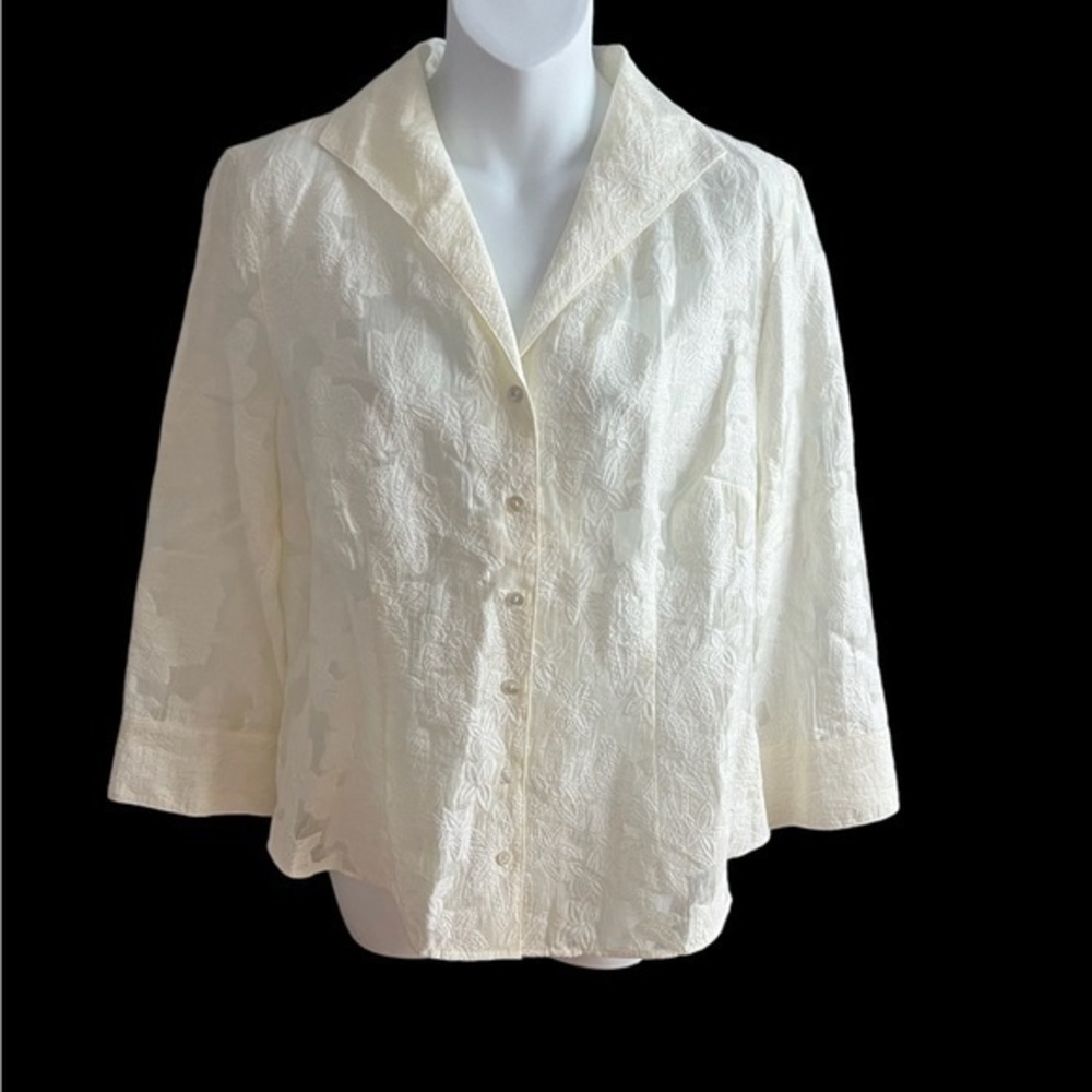 Talbots Gorgeous Cream Embroidered Linen Button Down Blouse 12